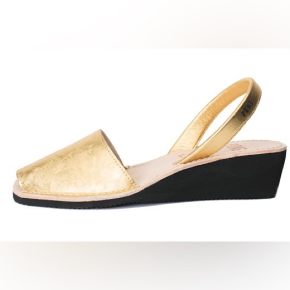 Pons Avarca Gold Leather Slingback Wedge Sandals size 8